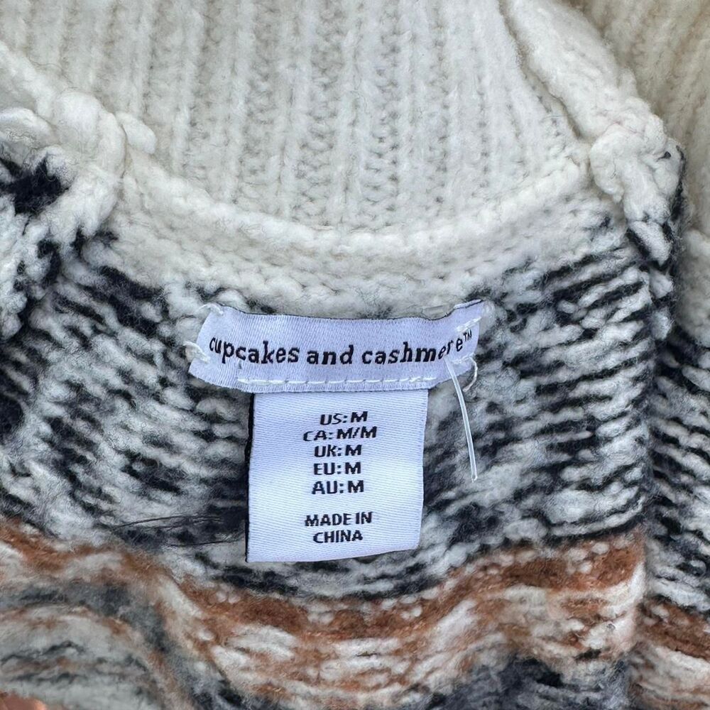 Fair Isle Turtleneck Sweater Cream Nordic Knit Cozy Winter Grandpa Style M - Picture 3 of 3